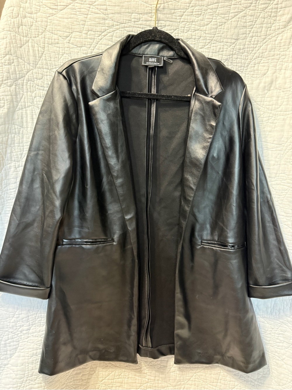 HAVE Black Faux Leather Blazer Jacket - Women's